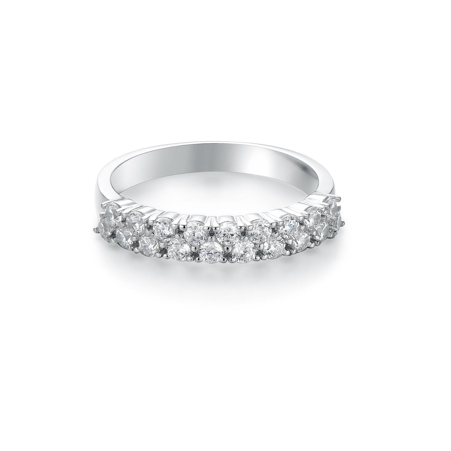 S925 Round-Cut Zircon Ring Band With Nineteen Gems 【2#18】