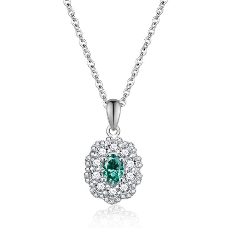 S925 Oval-Cut "Rippling" Green Moissanite Pendant 0.5CT 【3.2#3】
