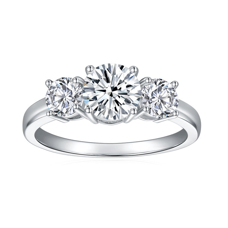 S925 Round-Cut Full Moissanite (Even Side Stones) Ring With 2 Side Stones 1CT 【6#16】