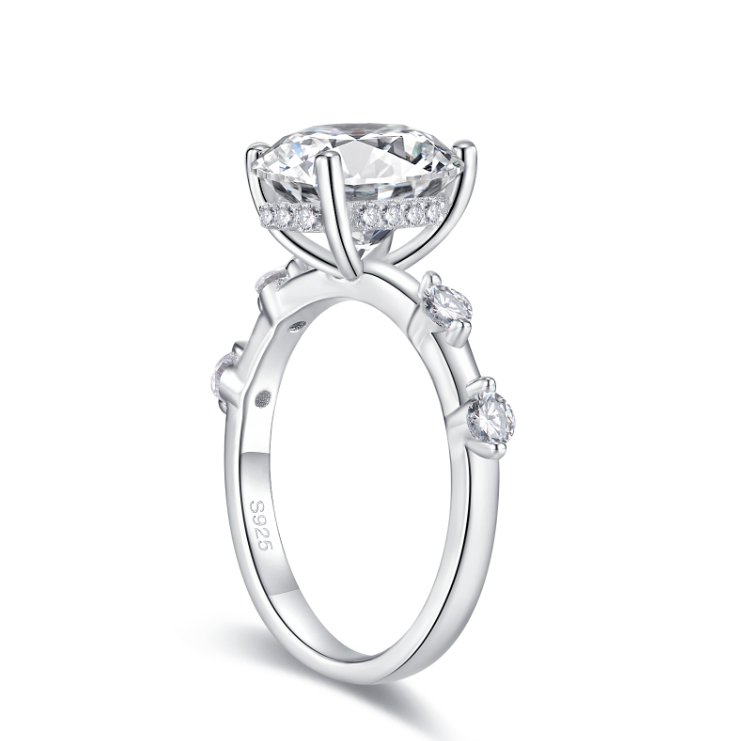 S925 Oval-Cut Moissanite Ring 3.5CT With 4 Side Stones 【1.2#17】