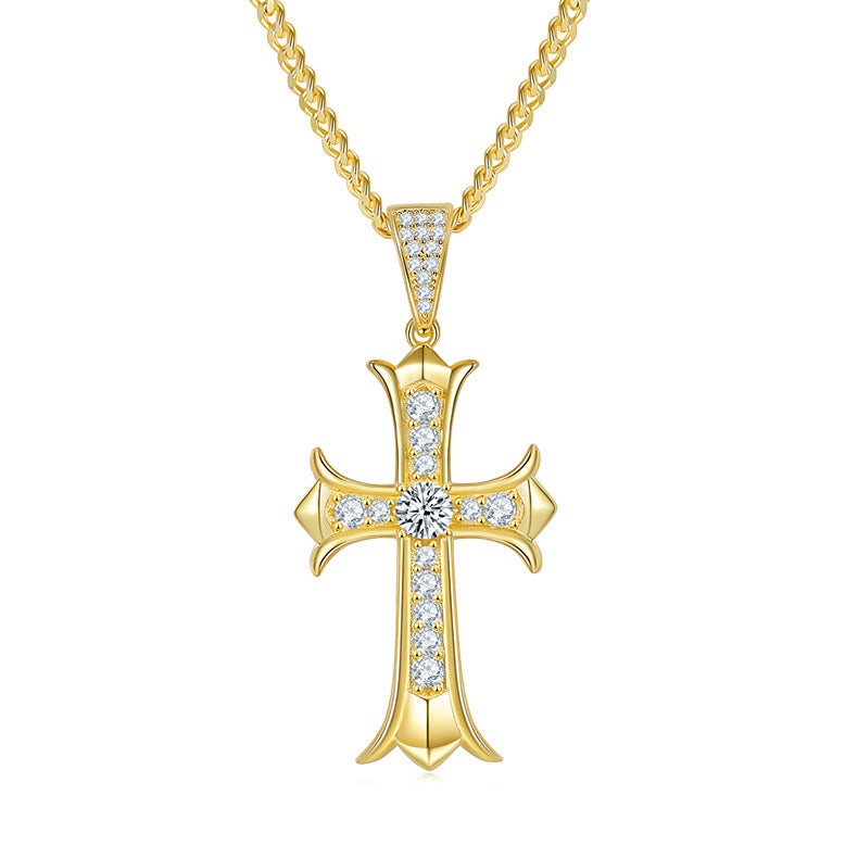 S925 Moissanite Plating Vintage Cross Necklace Hip-Hop 【N1#4】