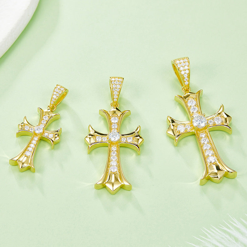 S925 Moissanite Plating Vintage Cross Necklace Hip-Hop 【N1#4】