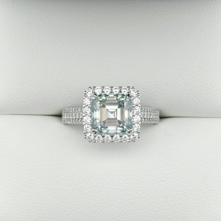 S925 Asscher-Cut Paraíba Moissanite Ring 2.5CT 【3.2#14】