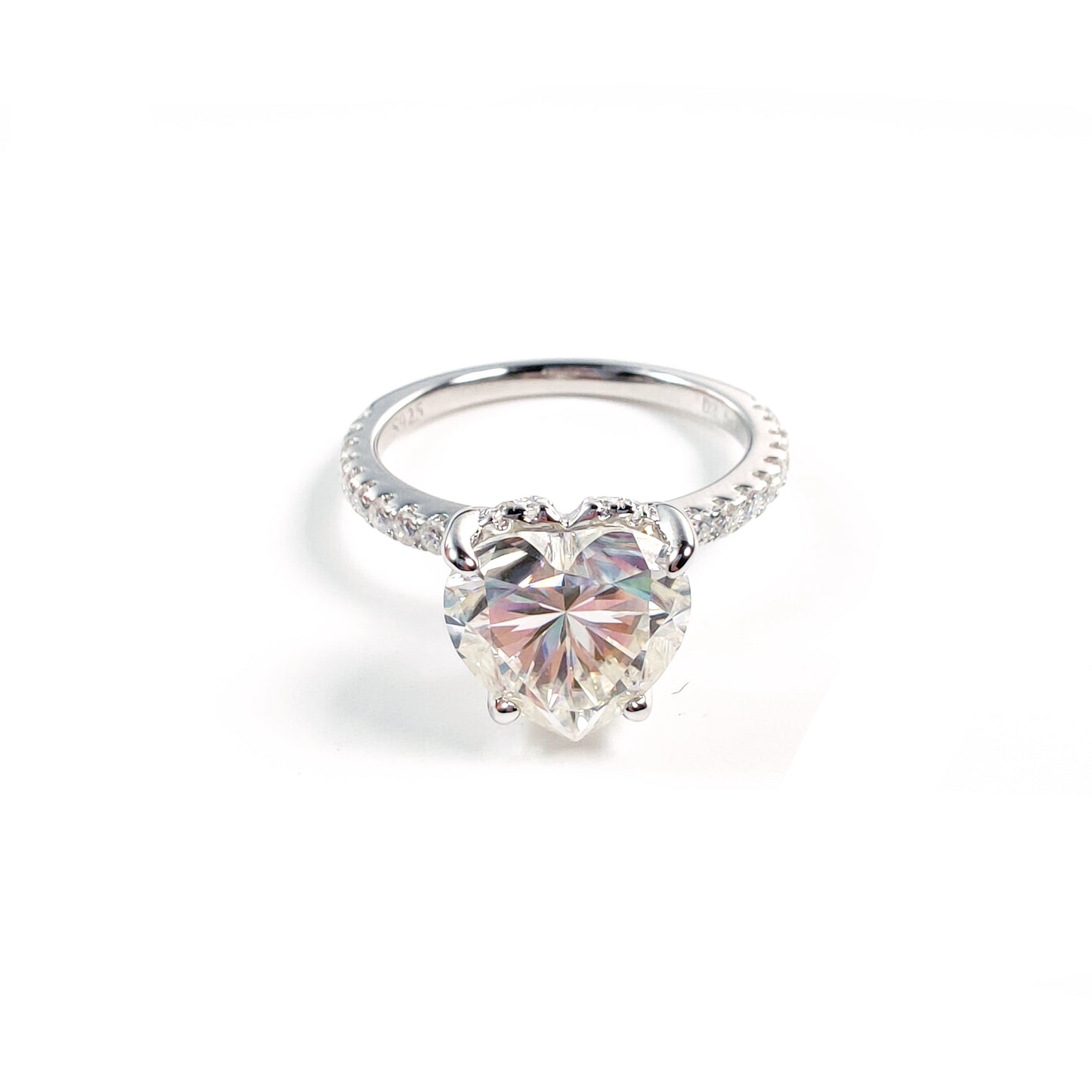 S925 Heart-Cut Full Moissanite (Even Side Stones) Ring 3.5CT 【6#24】