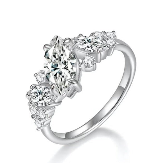S925 Marquise-Cut Full Moissanite (Even Side Stones) Ring 1CT 【6#25】