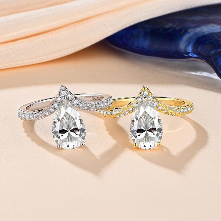 S925 Pear-Cut Moissanite Ring Gold plated 【g1#3】
