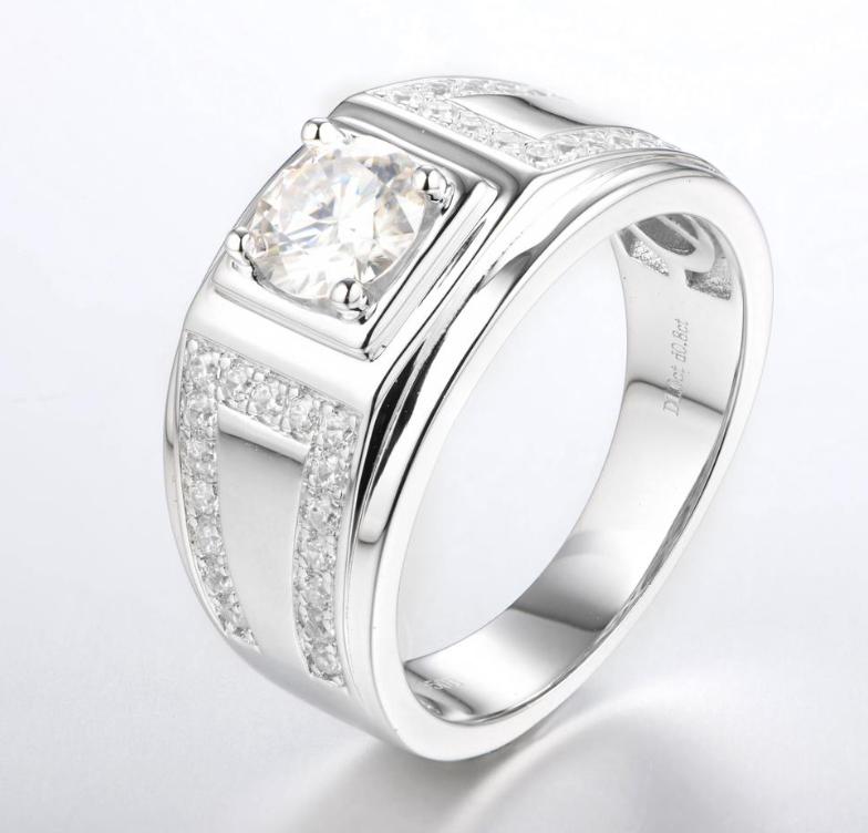 S925 Round-Cut Moissanite Ring (Man Ring) 【1.2#7】