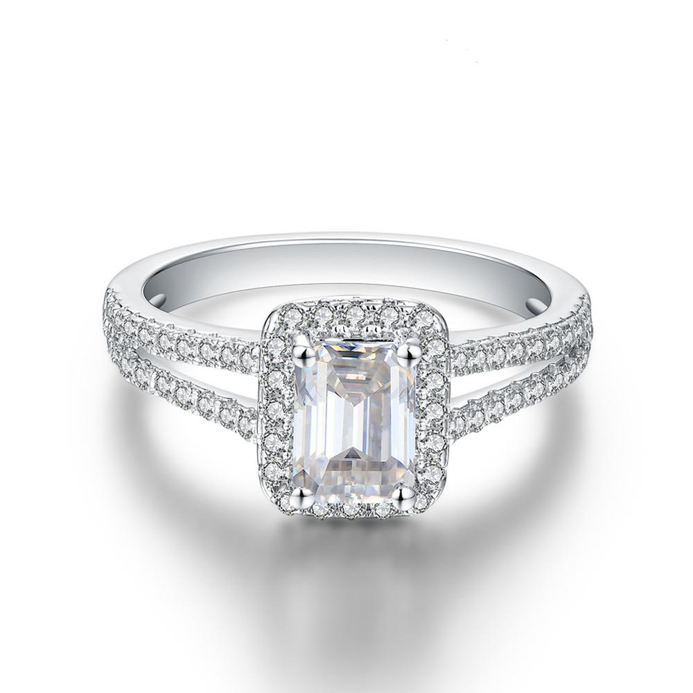 S925 Emerald-Cut Moissanite Plating Ring 【1#5】