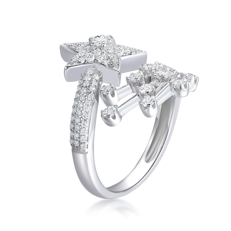 S925 Round-Cut Full Moissanite (Even Side Stones) Ring With "Star" Design 【6#8】