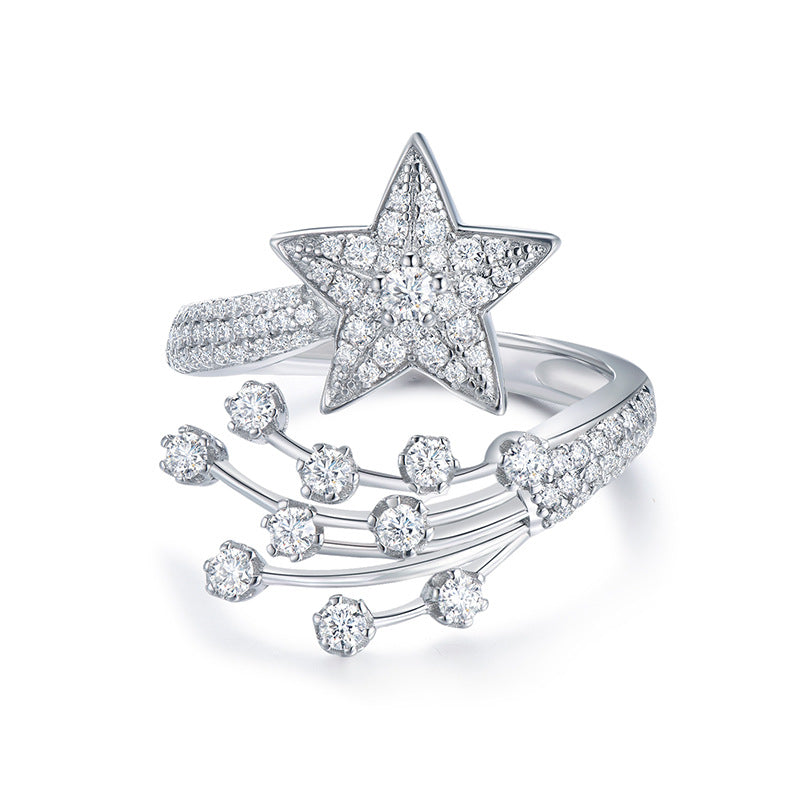 S925 Round-Cut Full Moissanite (Even Side Stones) Ring With "Star" Design 【6#8】