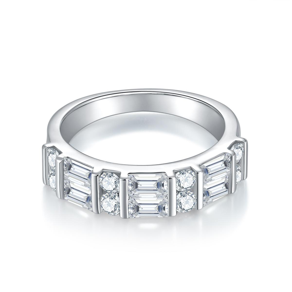 S925 Round-Cut&Baguette-Cut "Cece" Full Moissanite Side Ring 【J#9】