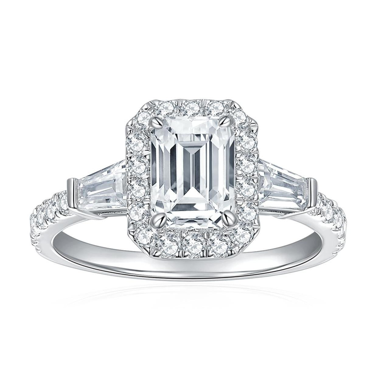 S925 Emerald-Cut "Mila" Full Moissanite (Even Side Stones) Ring 1CT 【J#1】