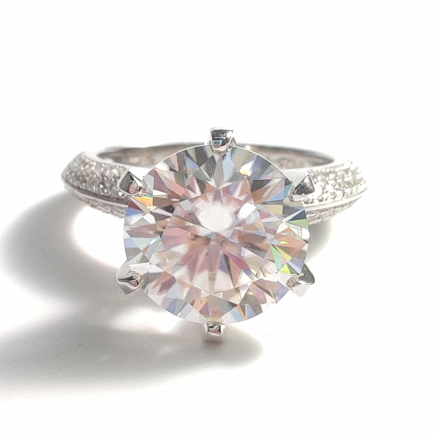 S925 Round-Cut Moissanite Plating Ring 5CT 【2#11】