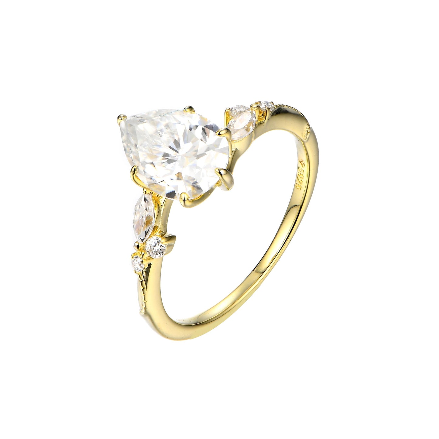 S925 Pear-Cut Moissanite Ring Gold plated 【g1#5】