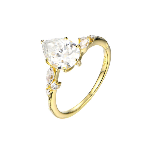S925 Pear-Cut Moissanite Ring Gold plated 【g1#5】