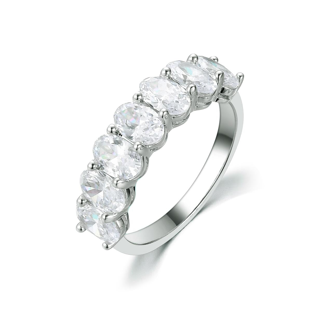 S925 Oval-Cut Zircon Ring Band With Seven Gems 【2#17】