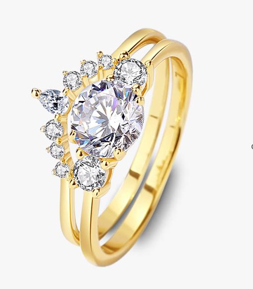 S925 Round-Cut Moissanite Ring Gold Plated 1CT 【5#3】