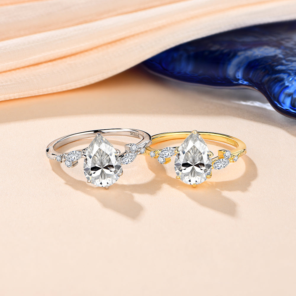 S925 Pear-Cut Moissanite Ring Gold plated 【g1#5】