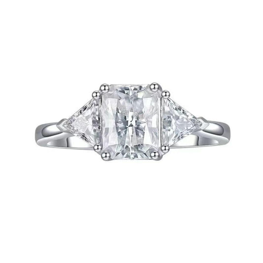 S925 Radiant-Cut Full Moissanite (Even Side Stones) Ring 2CT 【6#22】