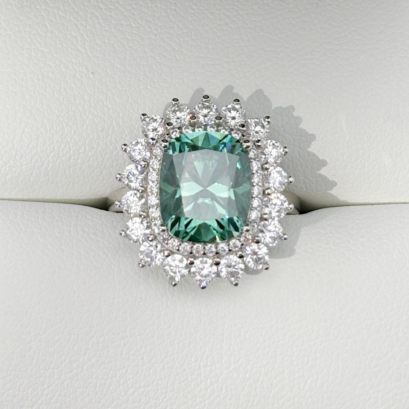 S925 Cushion-Cut Moissanite Sunflower Rings 5CT 【3#27】