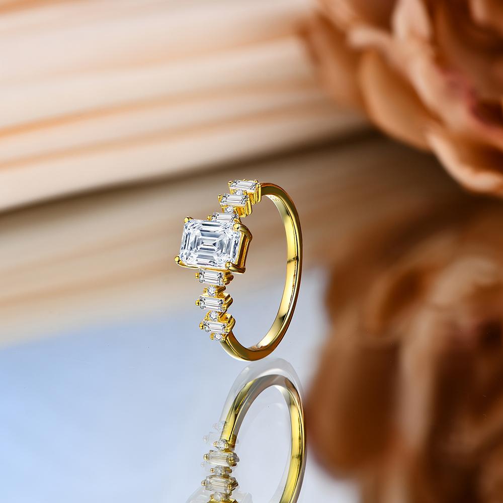 S925 Emerald-Cut Moissanite Ring Gold plated 【g1#2】