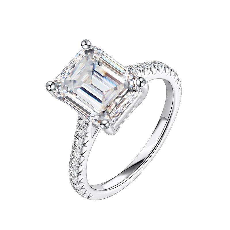 S925 Emerald-Cut Moissanite Plating Ring 【1#20】