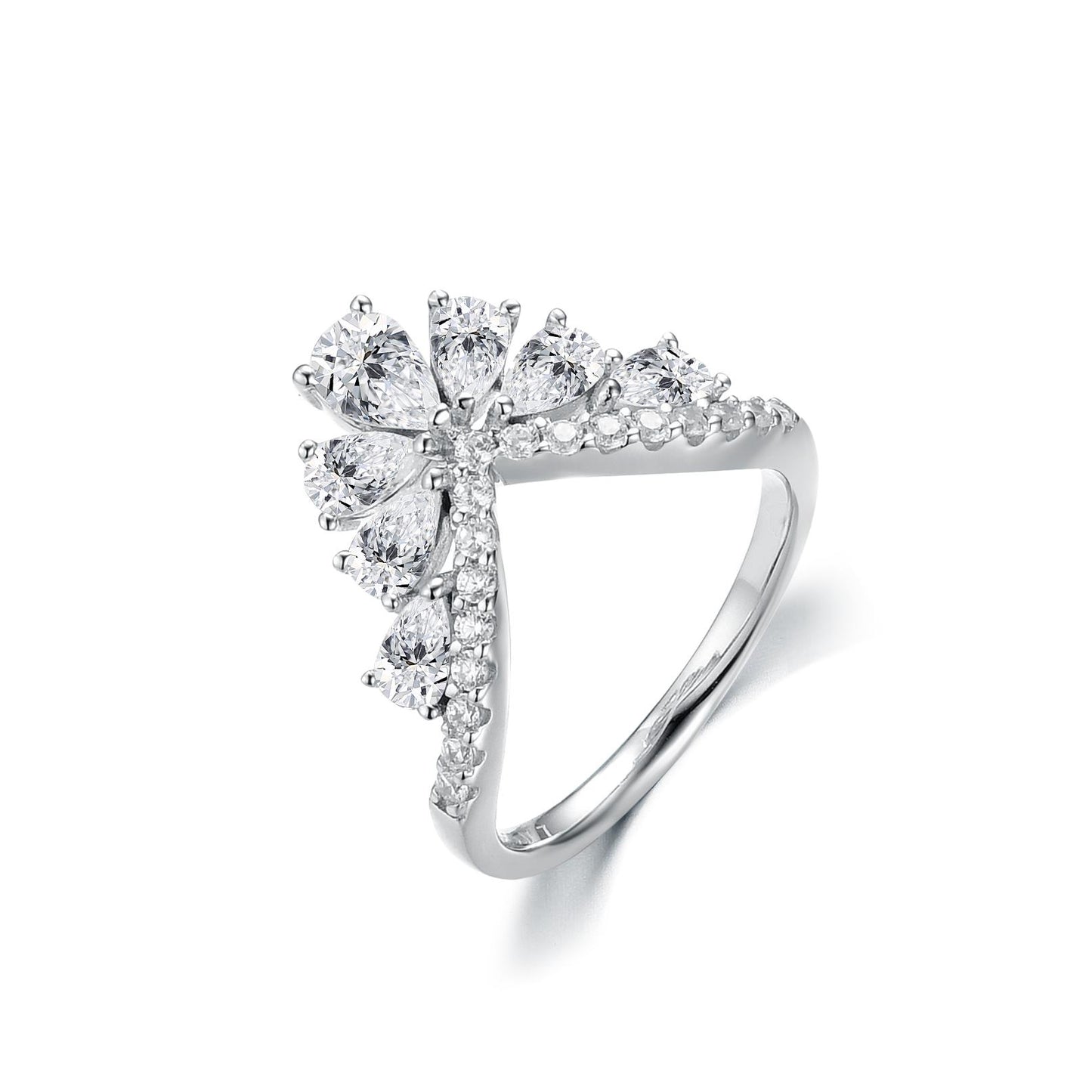 S925 Pear-Cut Zircon Ring With Crown Design 【2#19】 Christmas & Party & Princess & Ball