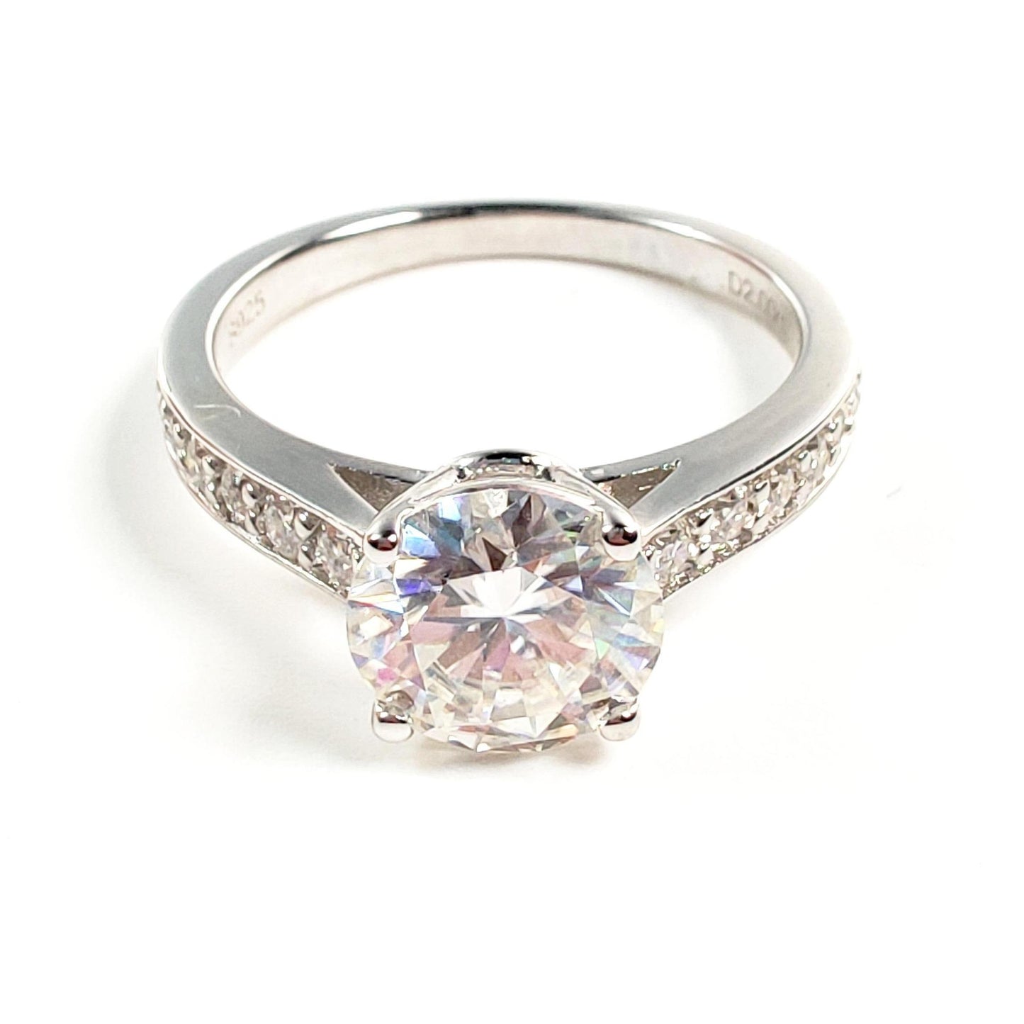 S925 Round-Cut Full Moissanite (Even Side Stones) Ring 2CT 【6#20】