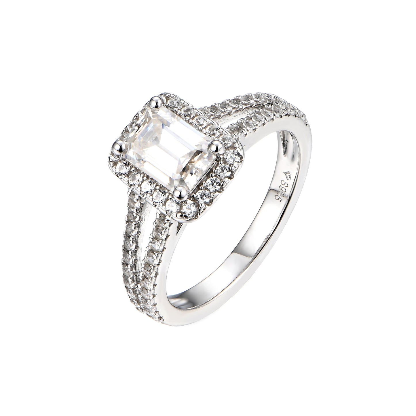 S925 Emerald-Cut Moissanite Plating Ring 【1#5】