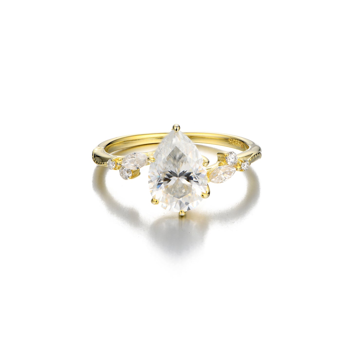 S925 Pear-Cut Moissanite Ring Gold plated 【g1#5】