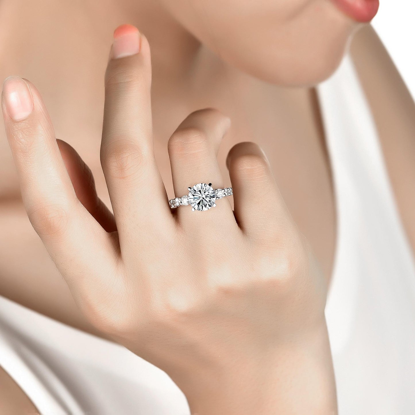 S925 Round-Cut Moissanite Plating Ring 【1#21】