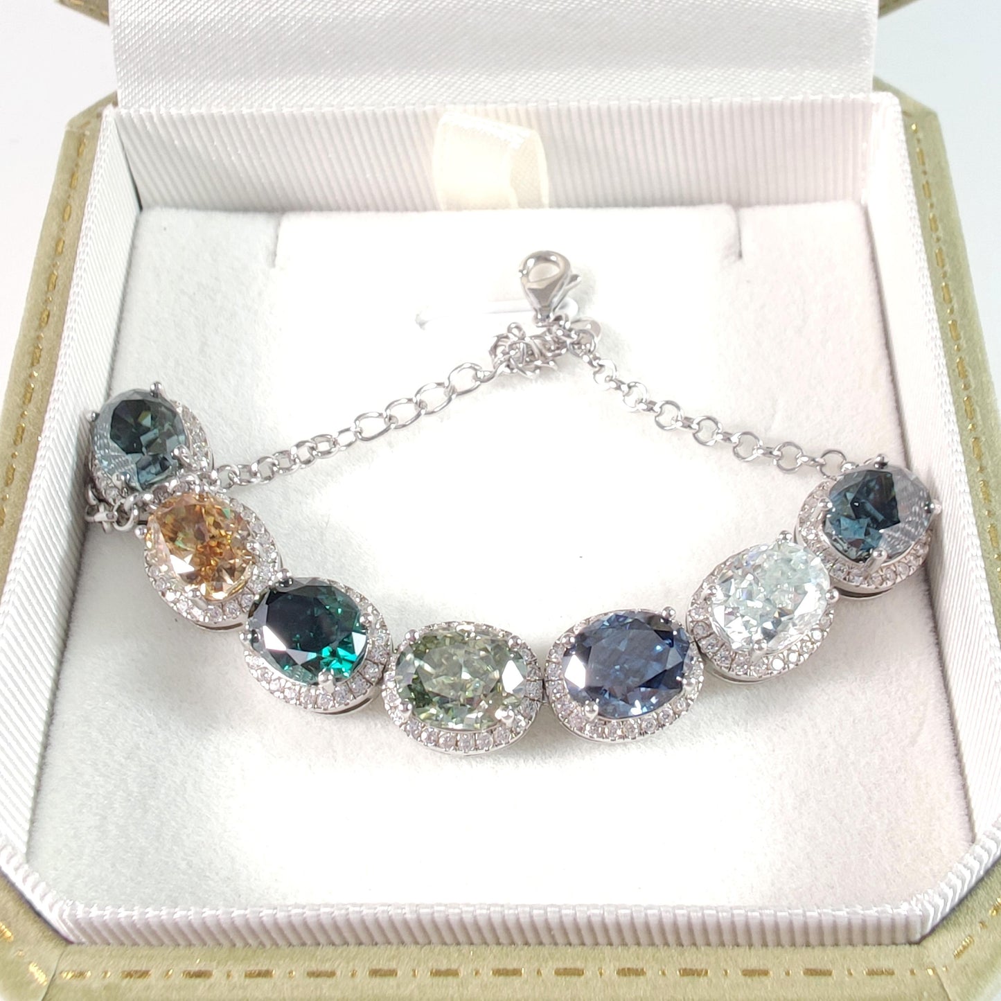 S925 Oval-Cut Moissanite Seven Colored Flower Bracelet 2CT*7 【3#13】