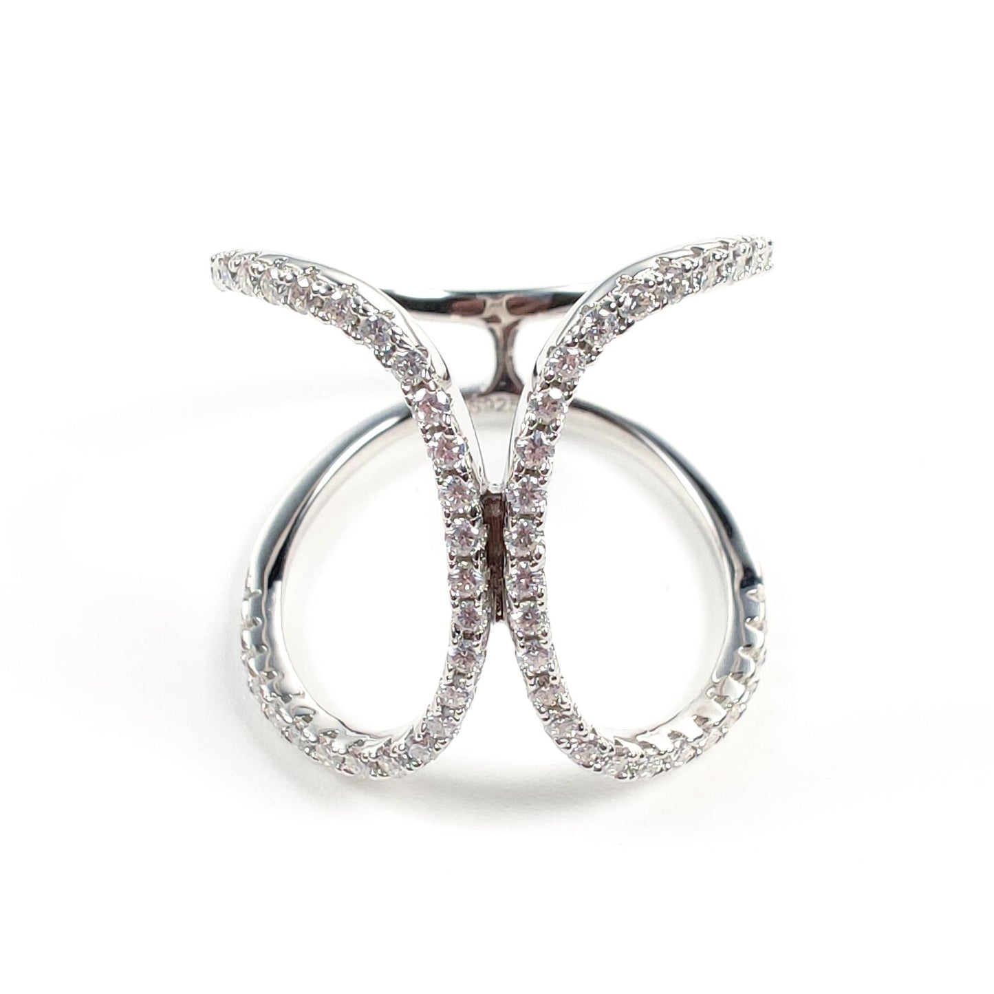 S925 Round-Cut Full Moissanite (Even Side Stones) Ring With X Design 【6#9】