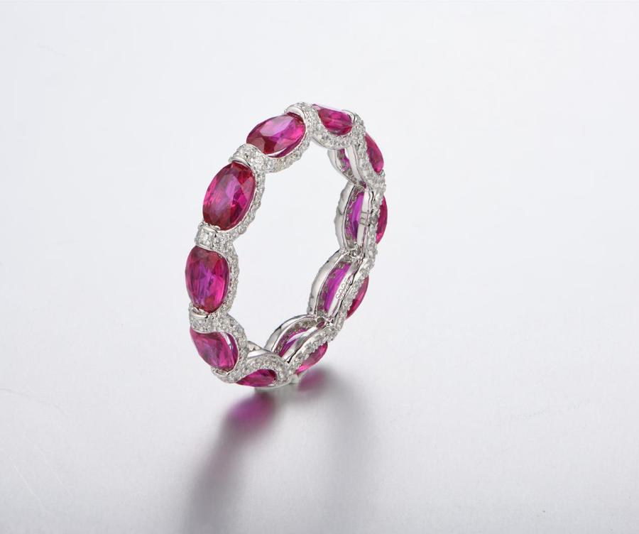 S925 Oval-Cut Lab Created Ruby Ring Band 【1.2#13】