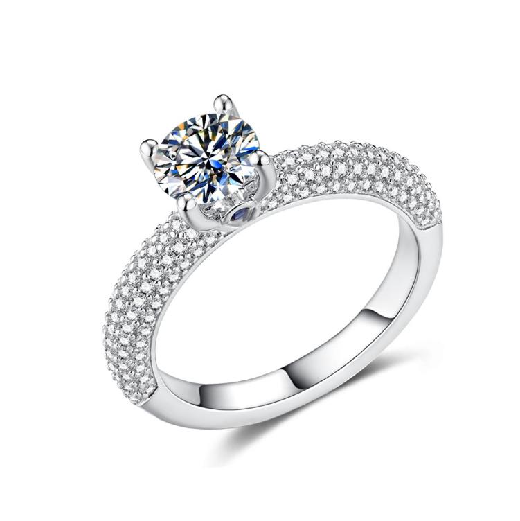S925 Round-Cut Moissanite Ring With 2 Lab Created Sapphire Gem Design 【1.2#2】