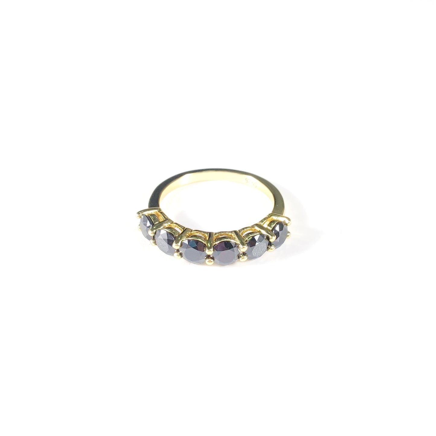S925 Round-Cut Black Moissanite With 6 Gems Gold Band Design【K#2】