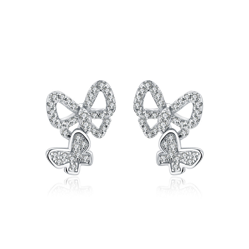 S925 Round-Cut Moissanite Earrings With Butterfly Design 【1.2#18】