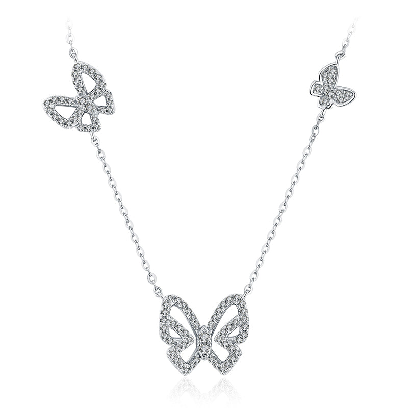 S925 Round-Cut Moissanite Necklace With Butterfly Design 【1.2#20】
