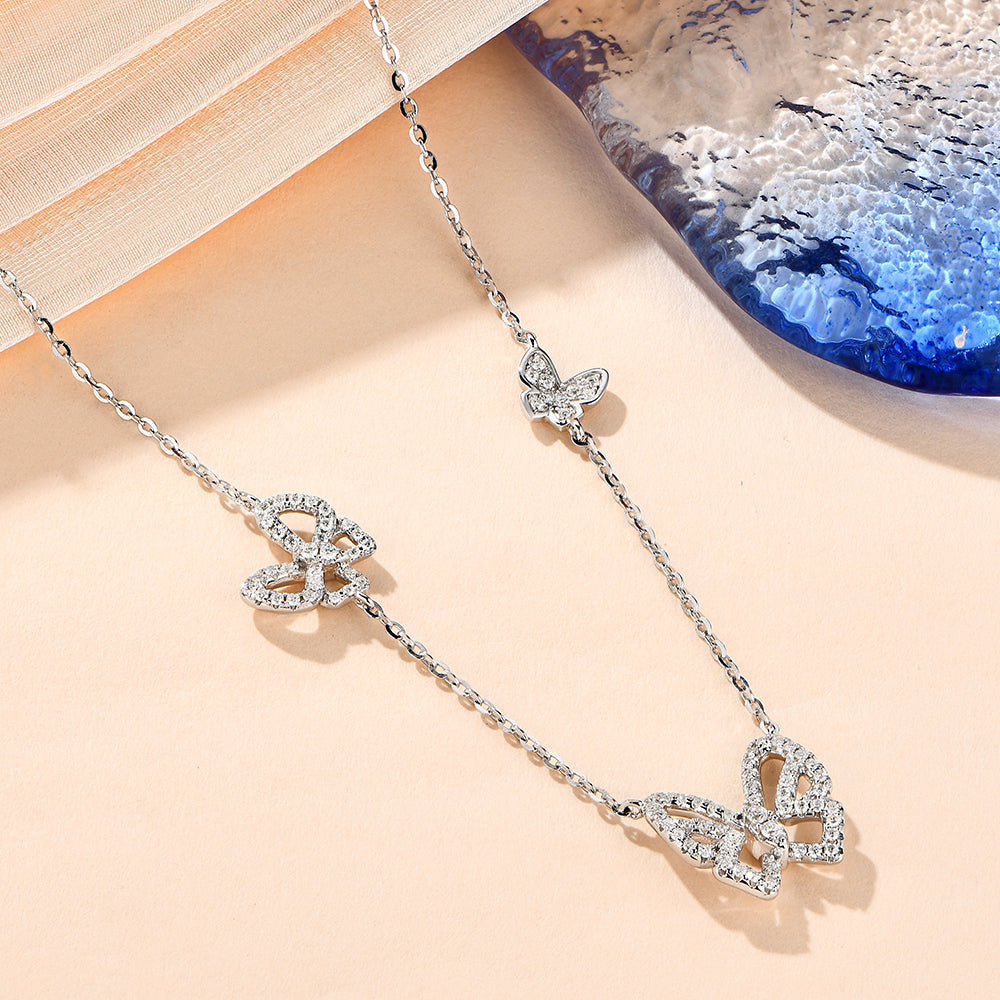 S925 Round-Cut Moissanite Necklace With Butterfly Design 【1.2#20】