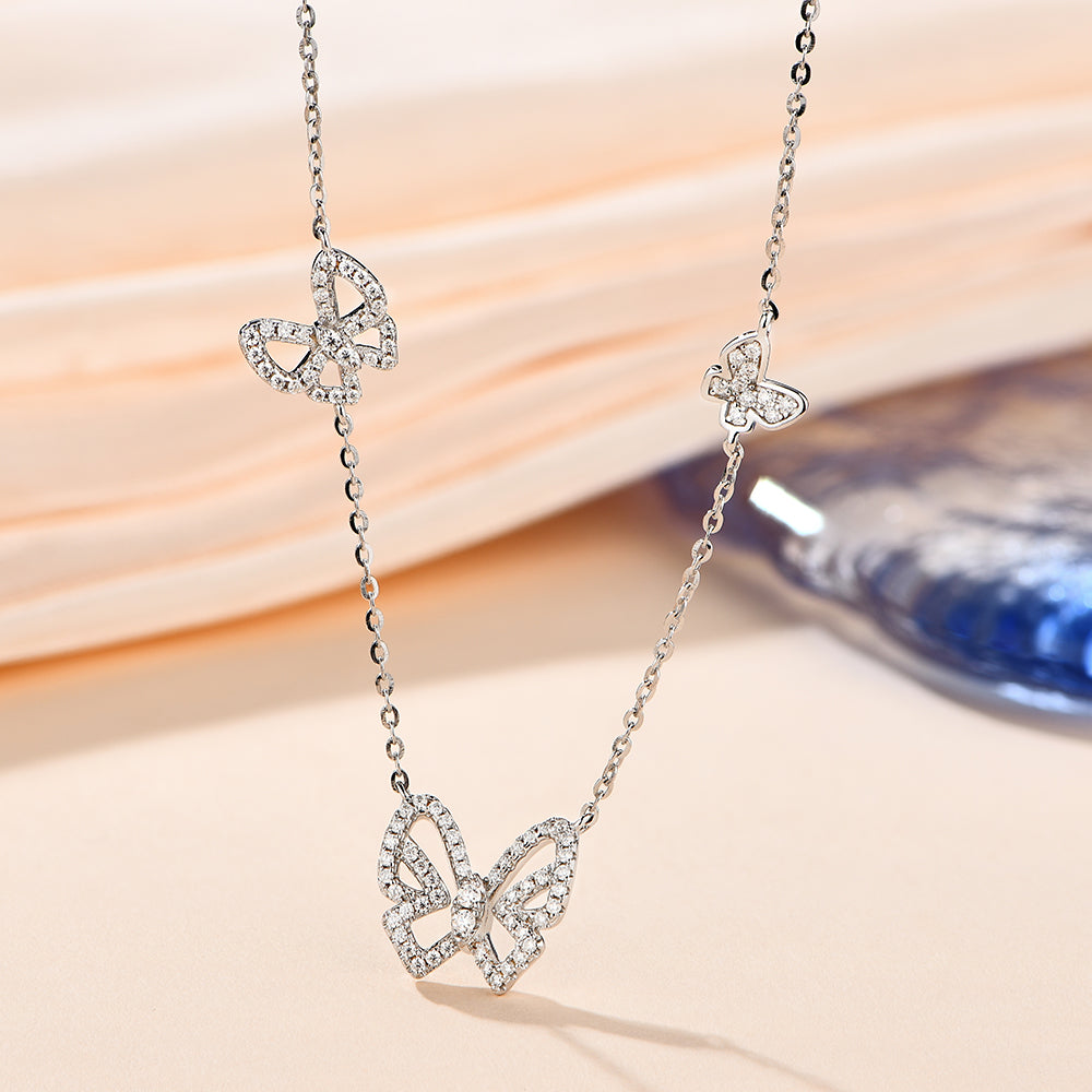 S925 Round-Cut Moissanite Necklace With Butterfly Design 【1.2#20】