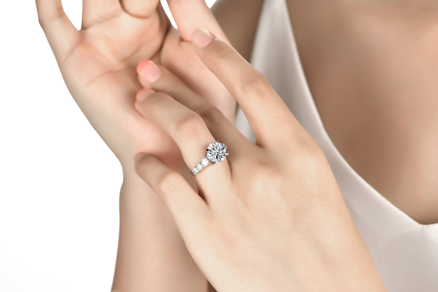 S925 Round-Cut Moissanite Plating Ring 【1#7】