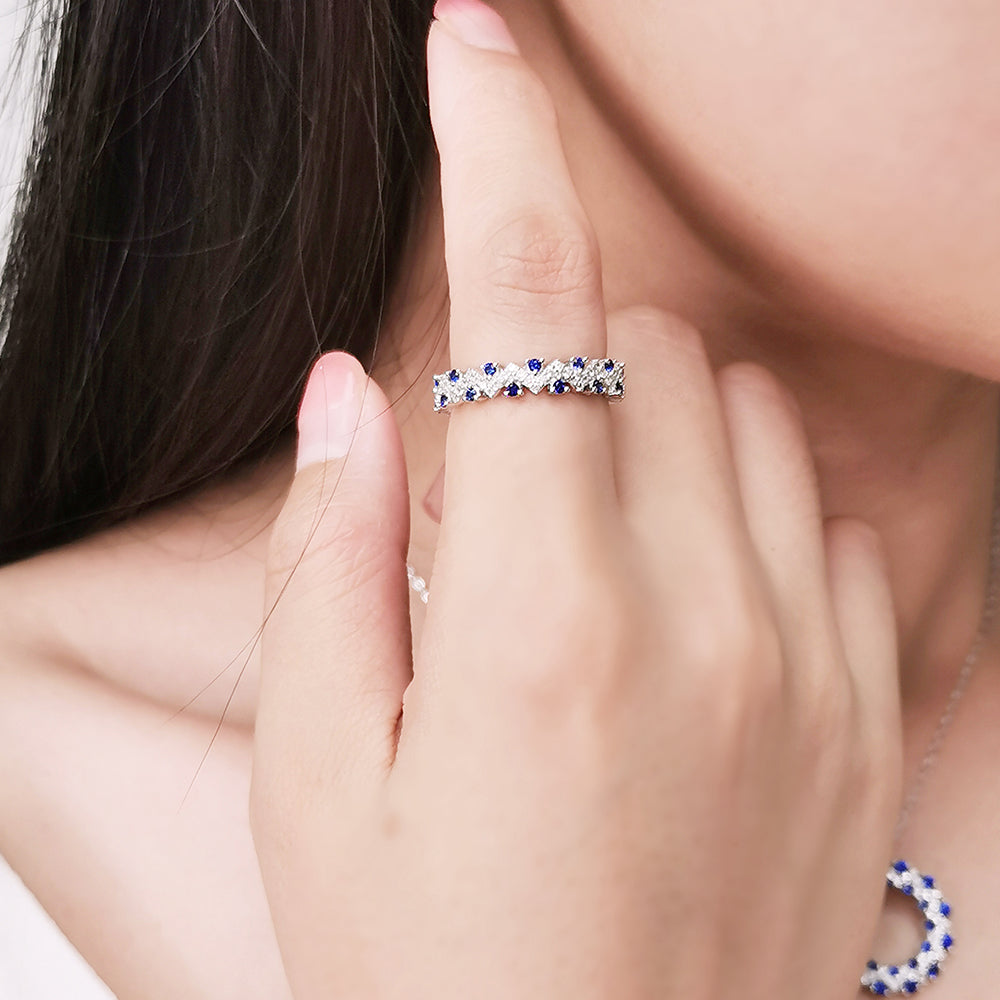 S925 Round-Cut Lab Created Sapphire Ring 【1.3#27】