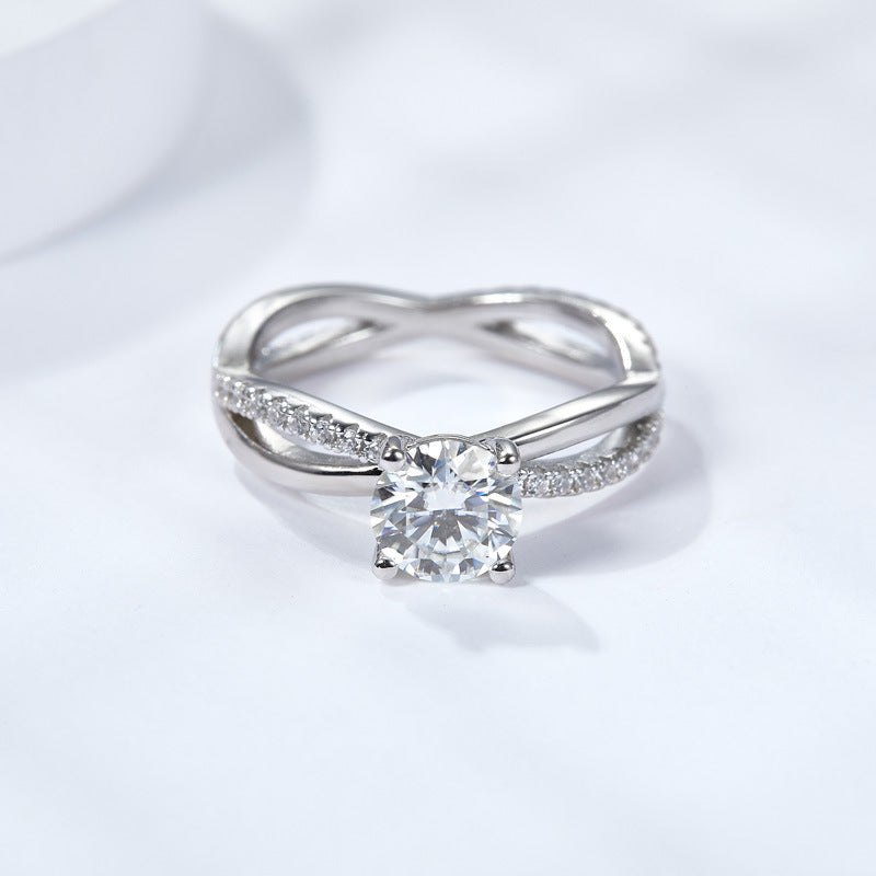 S925 Round-Cut Moissanite Ring Plated 18k White Gold【6.2#134】