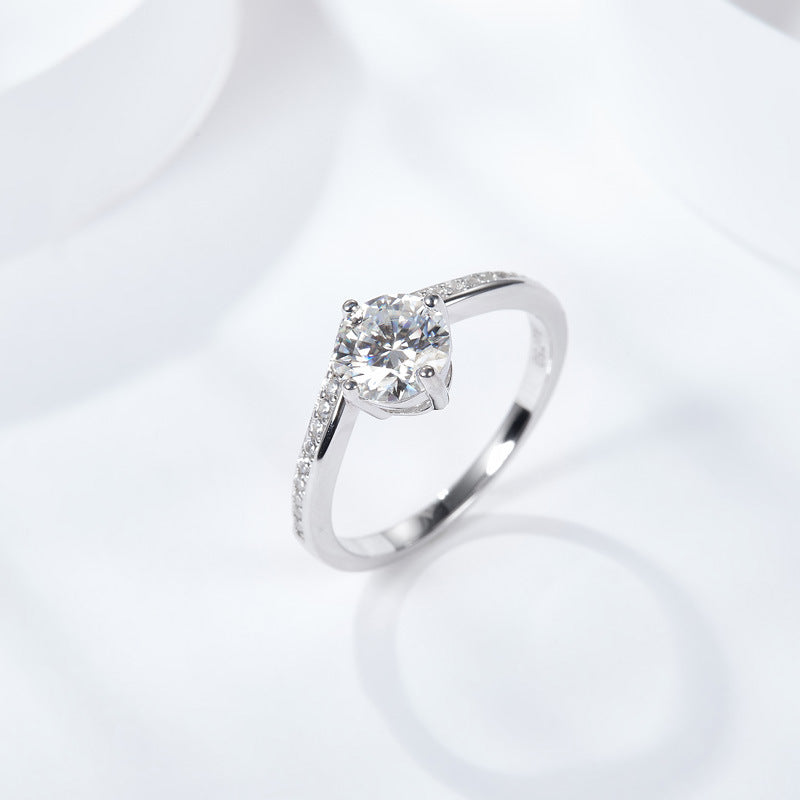 Round-Cut 1CT Moissanite Silver Plated 18K White Gold Ring【6.2#85】