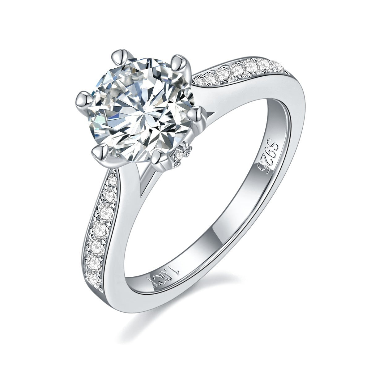 S925 Round-Cut Moissanite Ring 1CT Rotatable 【6.2#71】