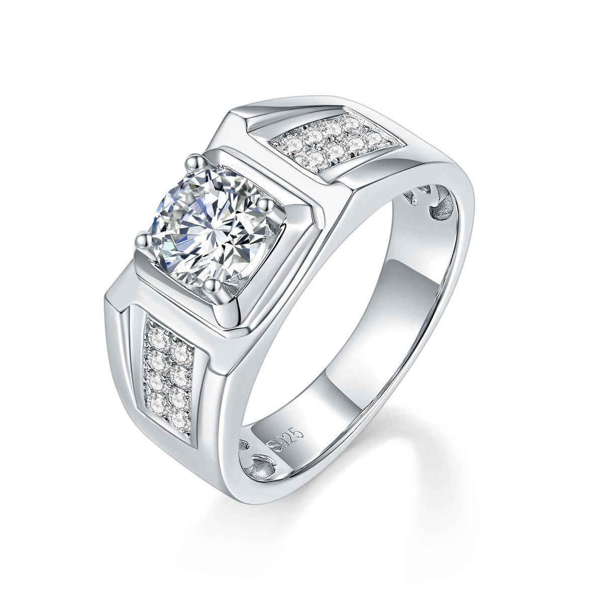S925 Round-Cut Moissanite Ring Plated 18k White Gold【6.2#112】