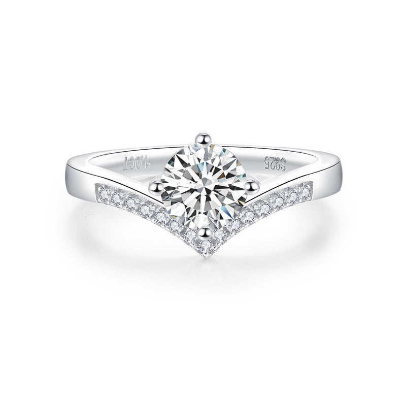 Round-Cut 1CT Moissanite Silver Plated 18K White Gold Ring【6.2#85】