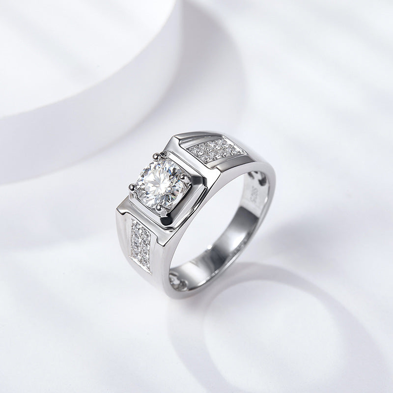 S925 Round-Cut Moissanite Ring Plated 18k White Gold【6.2#112】