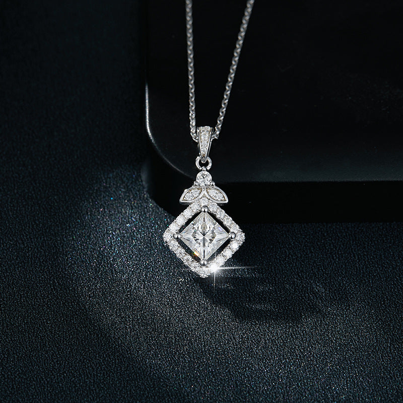 S925 Princess-Cut Moissanite Square Necklace【6.2#54】