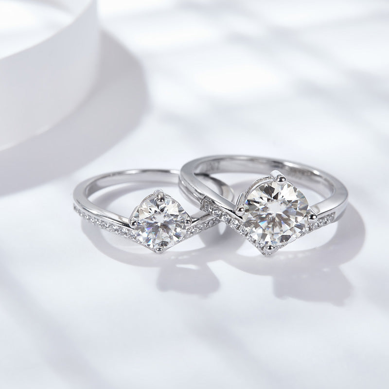 Round-Cut 1CT Moissanite Silver Plated 18K White Gold Ring【6.2#85】